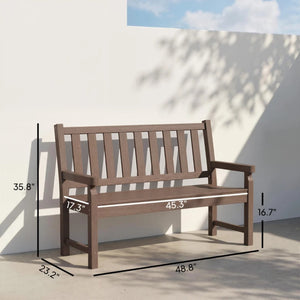 English Elm Lawn Curved Hdpe Outdoor Bench Wood Grain Slatted Two Person Patio Seating Brown T3971P475981