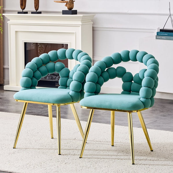 English Elm Set of 2 Velvet Bubble Backrest Dining Chairs with Sculptural Form and Glam Metal Legs Gold,Teal W3875P370845