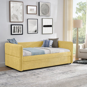 English Elm Daybed Boucle Upholstered Tufted Twin Trundle Sofa for Guest Bedroom Studio Lounge Yellow W1413S00174