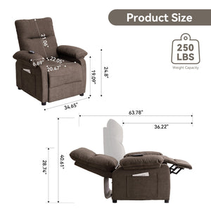 English Elm 019-160°recliner Plush Chenille Push Back Chair with Massage Heating for Seniors Brown W2636P286682