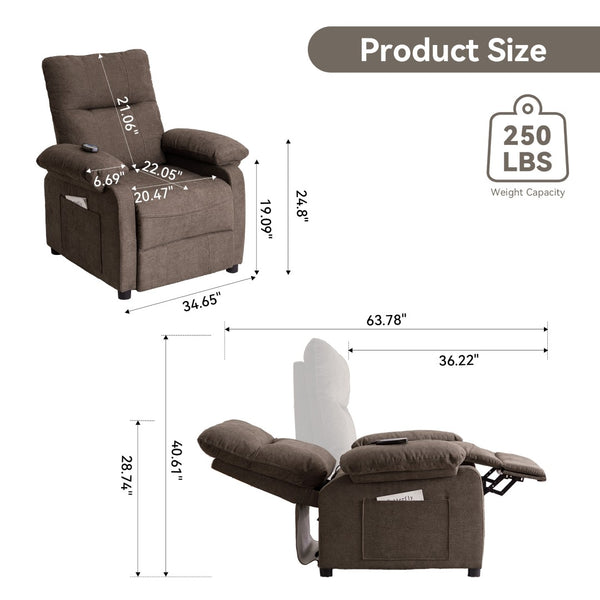 English Elm 019-160°recliner Plush Chenille Push Back Chair with Massage Heating for Seniors Brown W2636P286682