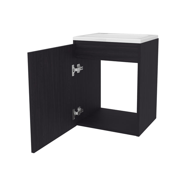 English Elm FM Modern Floating Bathroom Vanity with Integrated Sink and Soft-Close Door for Sleek Storage Wenge 24.4 L x 20.5 W x 11 H B128P293878