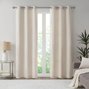 JLA Home Madison Park - Basketweave Room-Darkening Curtain Panel Pair with Thermal Foam Backing, Grommets, OEKO-TEX Safe Ivory MP40-7922