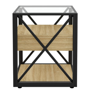 English Elm Set Of 2 Modern End Tables With Drawer - Industrial Style Nightstands For Stylish Storage & Decor W241P246921-GIGA