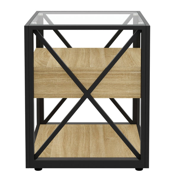 English Elm Set Of 2 Modern End Tables With Drawer - Industrial Style Nightstands For Stylish Storage & Decor W241P246921-GIGA