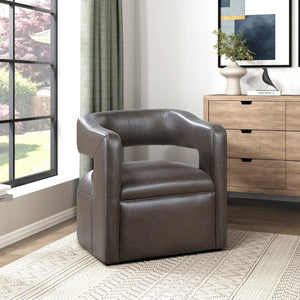 English Elm Modern Faux Leather Swivel Chair with Barrel Back Plush Foam Padding Pocket Coil Support 360° Base Dark Coffee 30 L x 29.5 W x 32.5 H B011P395596