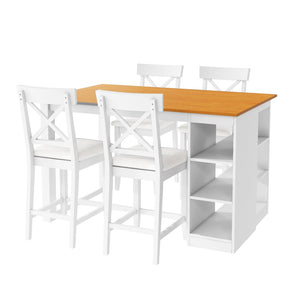 English Elm Topmax 5-Piece Farmhouse Counter Height Dining Set With Storage Shelves & Upholstered Chairs, White N717S000141K-GIGA