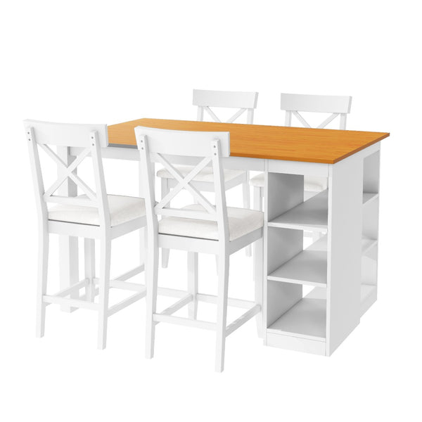 English Elm Topmax 5-Piece Farmhouse Counter Height Dining Set With Storage Shelves & Upholstered Chairs, White N717S000141K-GIGA