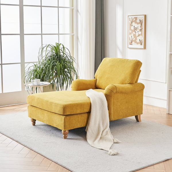 English Elm Modern Mid-Century Oversized Chaise Lounger Sofa Bed with Solid Wood Legs, Deep Seat Comfort Sleeper Yellow W2363S00069