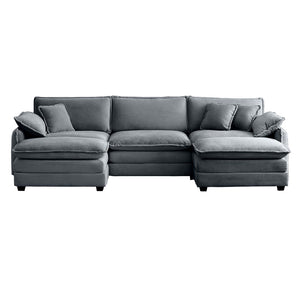 English Elm Oversized Modular U-Shaped Sofa Set With Convertible Ottoman & Footstools – Stylish Grey Corduroy Comfort W714S00758-GIGA