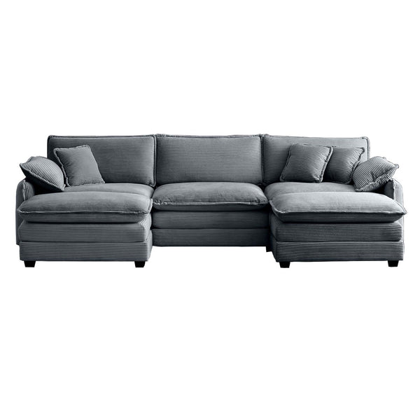 English Elm Oversized Modular U-Shaped Sofa Set With Convertible Ottoman & Footstools – Stylish Grey Corduroy Comfort W714S00758-GIGA