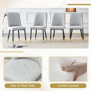English Elm Table and Chair Set Round Tempered Glass Top Gold X Base with 4 Pu Dining Seats W1151S04839