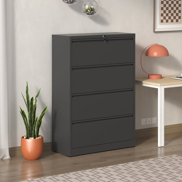 English Elm 4 Drawer Steel File Cabinet with Lock — Eco-Friendly Cold-Rolled 4-Drawer Lateral, Quiet Full-Extension Slides, Anti-Tip Security W2735P332126