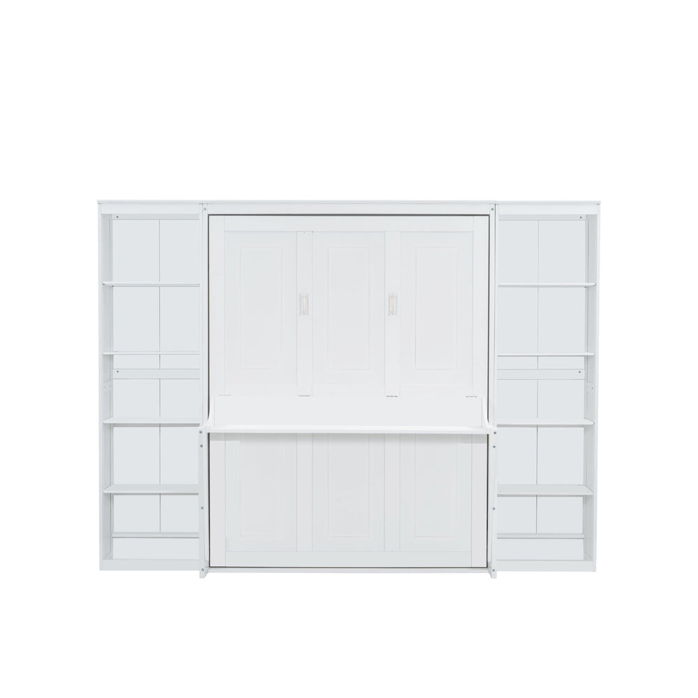 English Elm Queen Murphy Bed with Desk & Bookshelf in White — Space-Saving Queen Wall Bed, Pine/MDF, 600lb Capacity, Foldable Workspace GX004002AAK
