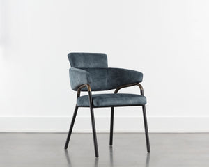 Sunpan Sharqui Dining Armchair – Luxurious Contemporary Design with Black Metal Legs and Bronze Armrest Accent Nono Petrol