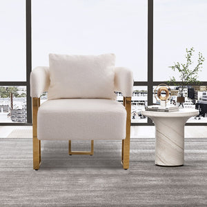 English Elm Ts Teddy Fleece Accent Chair Set Two Plush Seats Gold Square Legs Glam Decor White+Gold W2311P190460