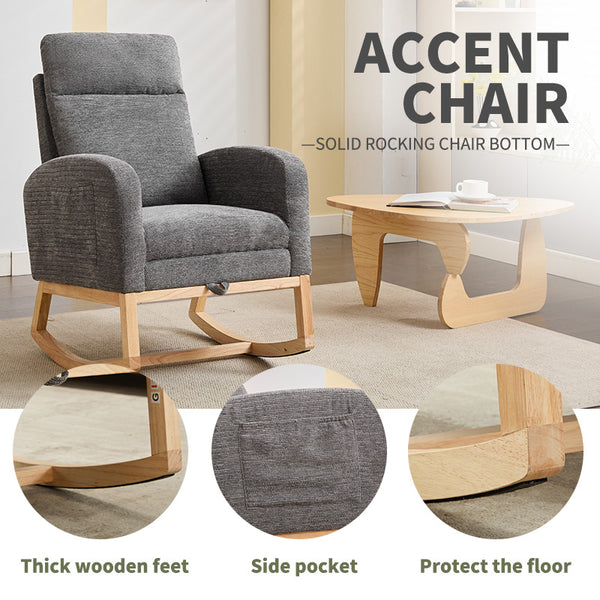 English Elm Modern Rocking Chair With Ergonomic Support, Stylish Upholstered Armchair For Nurseries & Living Rooms W2725P276952