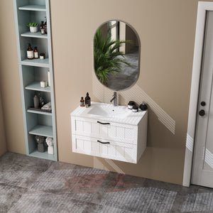 English Elm 31.5" Wall-Mounted Bathroom Vanity with Sink Combo, Large Soft-Close Drawers, Modern Decor Lines White W3151S00010