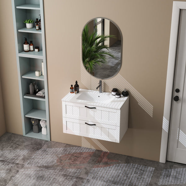 English Elm 31.5" Wall-Mounted Bathroom Vanity with Sink Combo, Large Soft-Close Drawers, Modern Decor Lines White W3151S00010