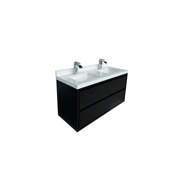 English Elm 48.03"w Floating Matte Black Vanity with Ceramic Sink and White Stone Countertop T3785S00018