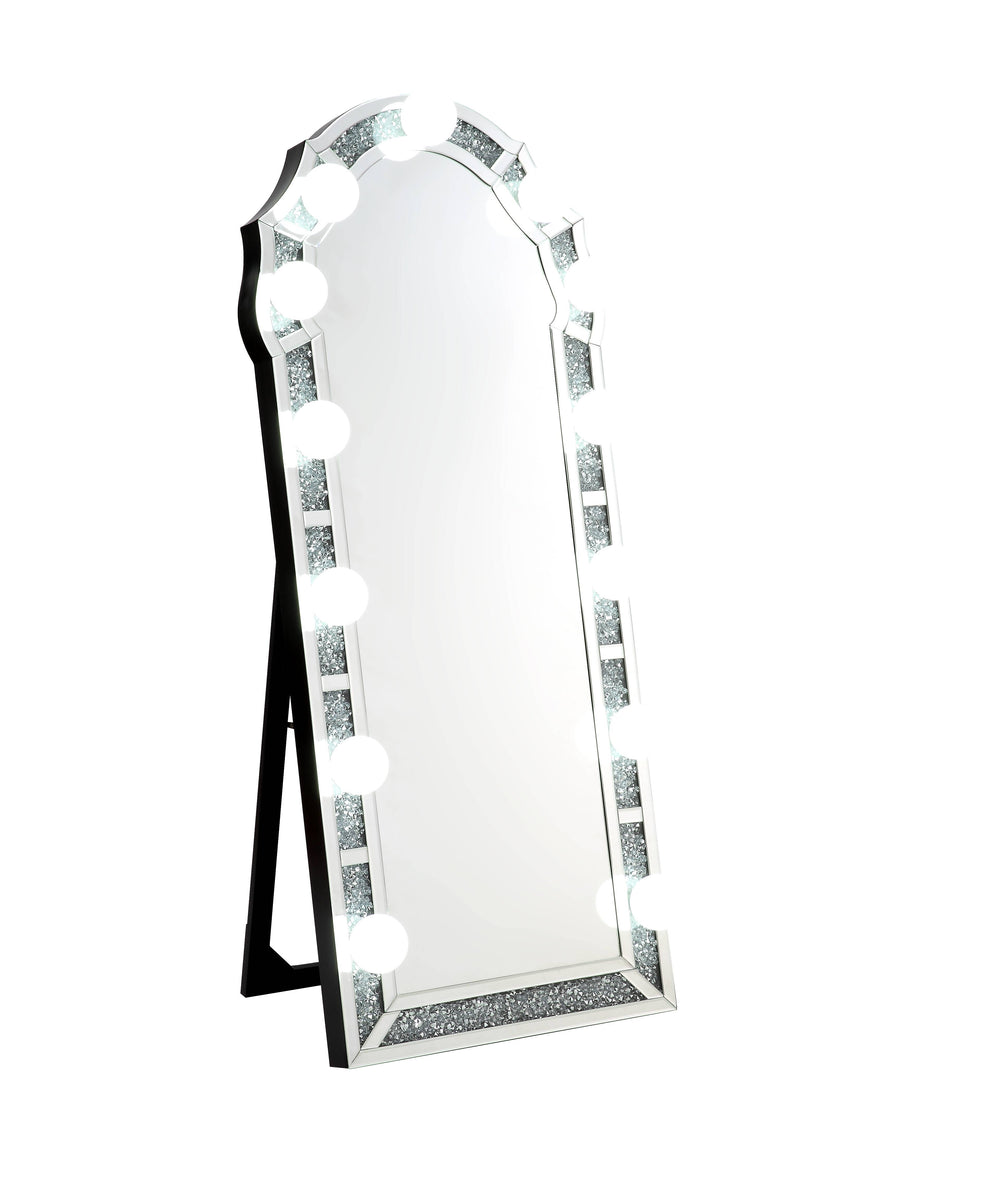 English Elm Noralie Glam Floor Mirror Silver with Beveled Frame & Faux Diamond Inlay, Hollywood-Style Accent B2726P254731