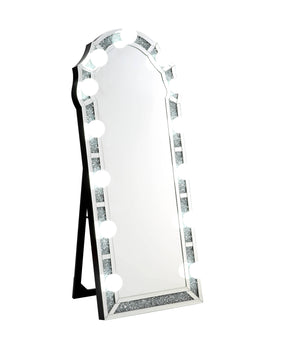 English Elm Noralie Glam Floor Mirror Silver with Beveled Frame & Faux Diamond Inlay, Hollywood-Style Accent B2726P254731
