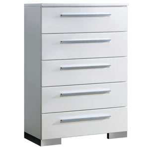English Elm Contemporary Chic Five-Drawer Chest with Chrome Legs, High-Gloss Coating, Smooth Modern Design Glossy White 38 L x 21 W x 55 H B2741P367727