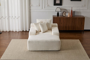 English Elm Oversized Chaise Lounge Chair Cozy Cloud Corduroy Plush Sleeper Daybed with Throw Pillows, Wide Armrest and No Assembly White W3723P345157