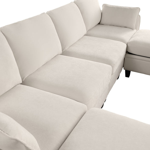 English Elm 102 Inch Linen Modular Sectional Sofa with Hidden Storage and Cloud Cushion Comfort Beige W1099S00208