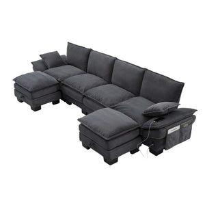 English Elm Sectional Modular Cloud Sofa Deep Corduroy Upholstered Comfort for Living Room Studio Dark Gray W395S00136
