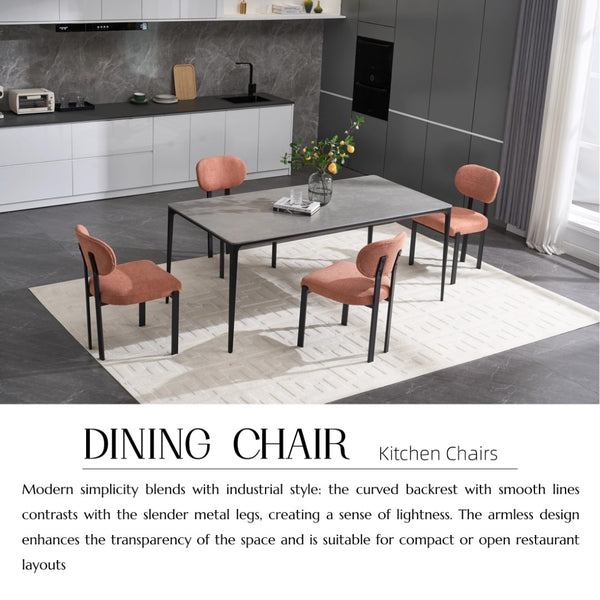 English Elm Modern Boucle Tufted Dining Chairs Set of 2 Mid-century Matte Leg Kitchen Seating Black,Orange W3244P296984