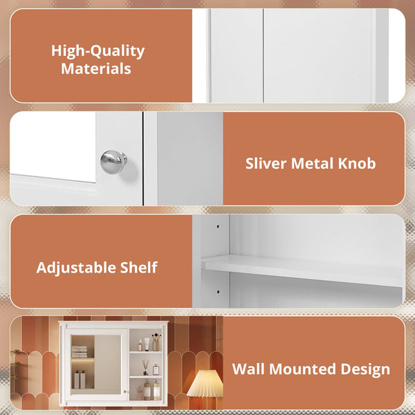 English Elm 36'' Modern Medicine Cabinet Wall Mounted Mirror with Adjustable Shelf, MDF Durable Storage, White N710P322791K