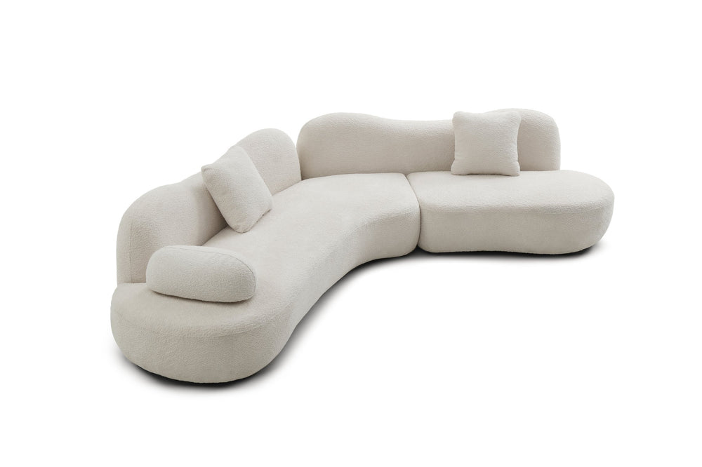 English Elm Modern Curved Modular Sofa – Chic Boucle 5-Seater With Butterfly Backrest, White, 2 Pillows Included W2664S00048