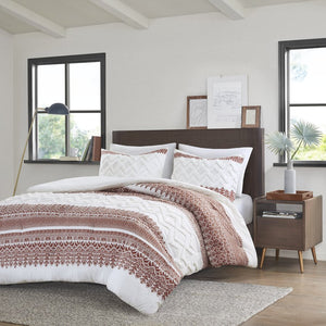 JLA Home INK+IVY - 3 Piece Cotton Comforter Set with Tufted Chenille Chevron & Botanical Print — Breathable OEKO-TEX Auburn II10-1315