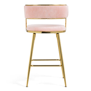English Elm (SET of 2) 26'' Counter Height Bar Stools Pink Corduroy with Back Cushion, Gold Chrome Base & Footrest W2215P290561