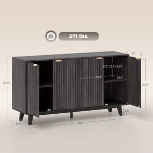 English Elm Coffee Bar Fluted Sideboard with Gold Pulls Adjustable Shelves and Tapered Wood Legs T3971P428167
