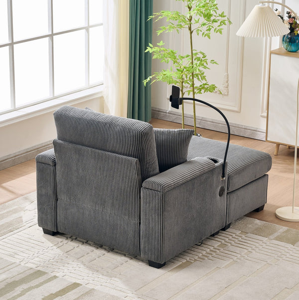 English Elm 55" Oversized Chaise Lounge Chair With Ottoman & Storage - Comfy Velvet Recliner With Usb Port & Cup Holder W3373P330166