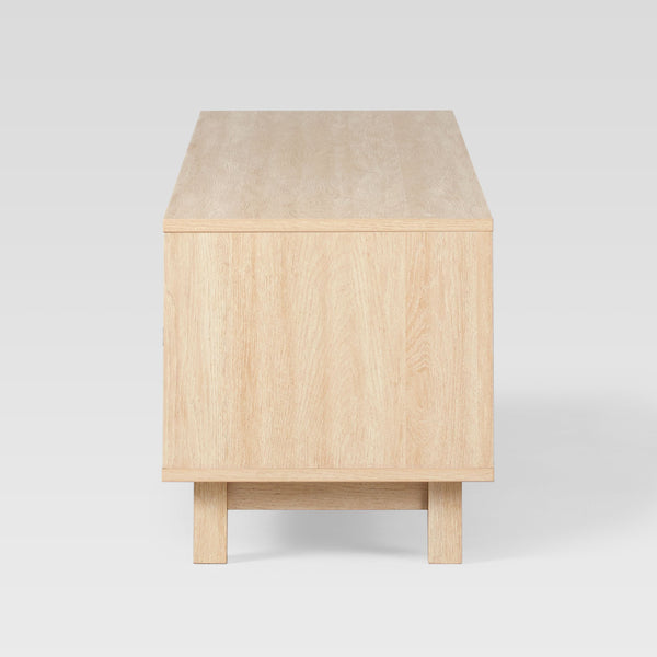 Arundo Mid-century Modern 70" TV Stand with Fluted Doors, Open Storage & Coastal Oak Finish