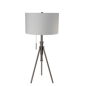 English Elm Vintage Tripod Floor Lamp with Stained Gold Metal Legs, Ivory Shade, Pull Switch, Adjustable Height Brushed Chrome 28.5 L x 16 W x 12 H B2741P317233