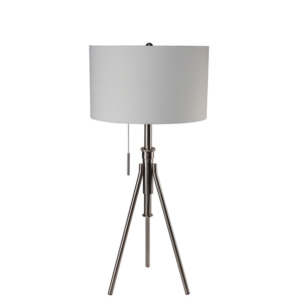 English Elm Vintage Tripod Floor Lamp with Stained Gold Metal Legs, Ivory Shade, Pull Switch, Adjustable Height Brushed Chrome 28.5 L x 16 W x 12 H B2741P317233