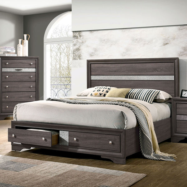English Elm Contemporary Gray Panel Headboard King Bed With Drawers – Stylish, Chic Bedroom Furniture Upgrade! B2741S00058