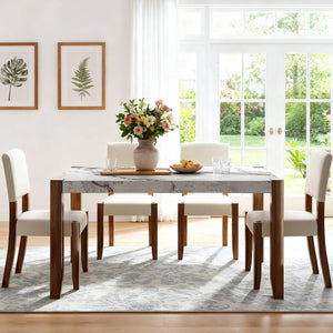 English Elm 46.5" Modern Faux Marble Dining Table with Sturdy Wood Legs, 300lb Capacity, Easy-Clean Surface N752P348511K