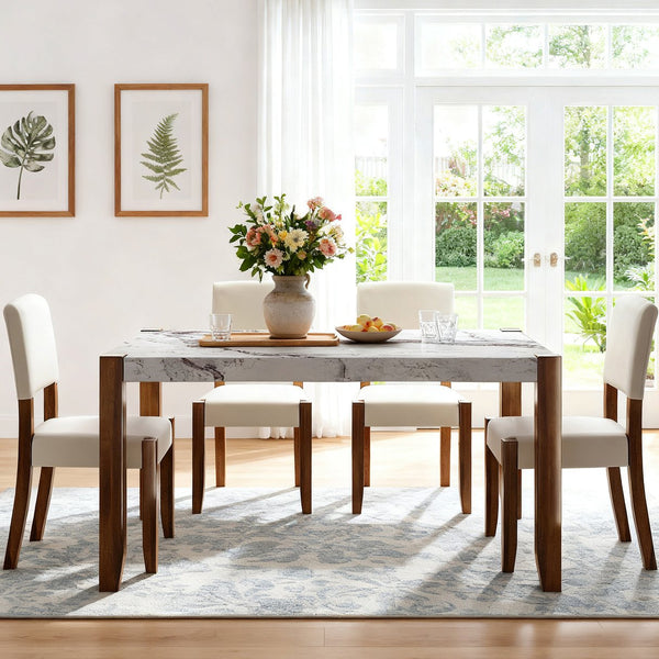 English Elm 46.5" Modern Faux Marble Dining Table with Sturdy Wood Legs, 300lb Capacity, Easy-Clean Surface N752P348511K