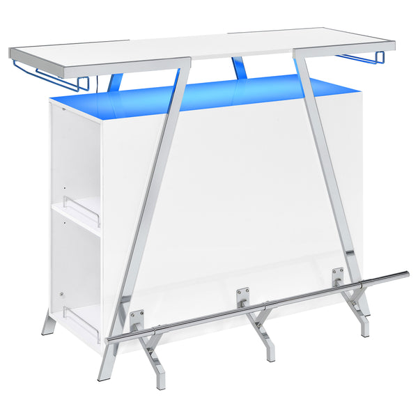 English Elm Katia White High Gloss Home Bar Cabinet with LED, 12-Bottle Rack, Stemware Storage & Chrome Accents B062P358467