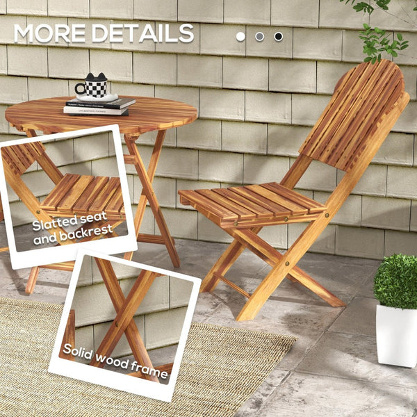 English Elm Outsunny 3-Piece Acacia Wood Bistro Set – Foldable Outdoor Table & Chairs For Gardens, Patios, Balconies W2225P174475-GIGA
