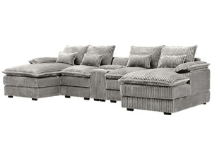 English Elm 120-inch Modular U-shaped Sectional Woolen Sofa with Usb Console Six Seat Living Room Light Gray W2564S00106