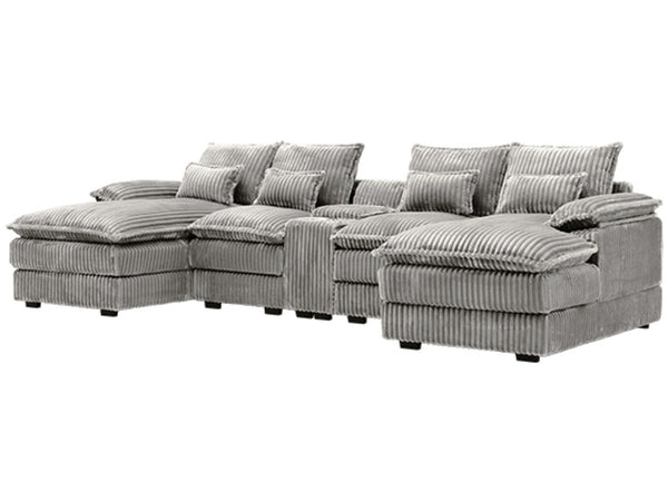 English Elm 120-inch Modular U-shaped Sectional Woolen Sofa with Usb Console Six Seat Living Room Light Gray W2564S00106