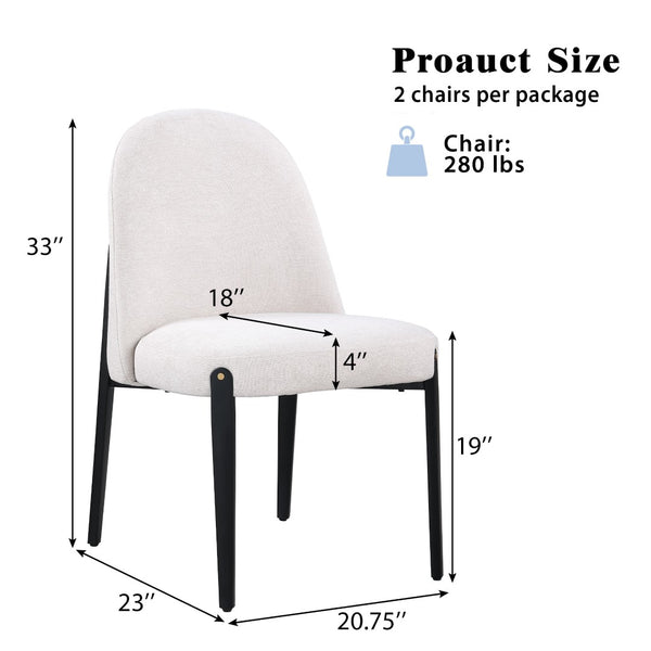 English Elm Set of 2 Chenille Upholstered Armless Dining Chairs with Tapered Black Metal Legs W5739P464651