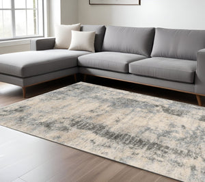 HomeRoots 8' Modern Ivory and Blue Abstract Area Rug - Durable, Stain-Resistant Design for Stylish Living Spaces 8' X 10' 349690