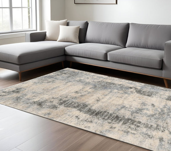 HomeRoots 8' Modern Ivory and Blue Abstract Area Rug - Durable, Stain-Resistant Design for Stylish Living Spaces 8' X 10' 349690